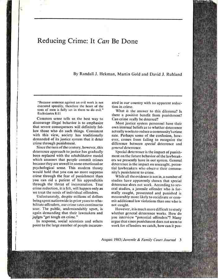 Reducing Crime: It Can be Done